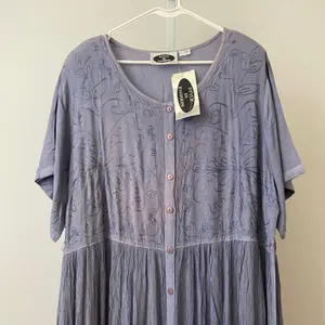 Style In Fashion Boho Beachy Relaxed Lagenlook Embroidered Maxi Dress Plus Blue thumbnail 2