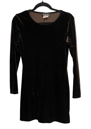 VTG Y2K Velvet Dress‎ Long Sleeve Mini Brown My Michelle Small Goblincore Fairy thumbnail 1