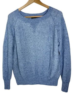 J. Crew Heathered Light Blue Waffle Knit Wool & Alpaca Blend Crew-neck Sweater S thumbnail 1