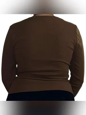 Brown Ribbed Long Sleeve Top Size M thumbnail 3