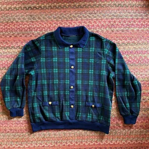 Vintage Navy & Green Plaid Pullover Preppy Sweater Collared thumbnail 1