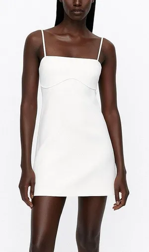 Zara White Sleeveless Square Neck Cami Camisole Slip Tank Mini Dress Size S thumbnail 1