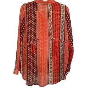 Free People Moonlight Mile Woven Top Hot Coral Floral Size Small‎ thumbnail 6
