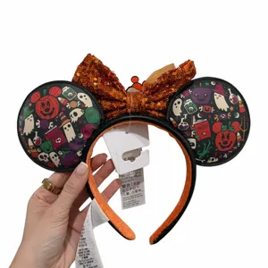 Disney Parks Halloween Ghost Sequin Bow Pumpkin Minnie Ears Headband thumbnail 3
