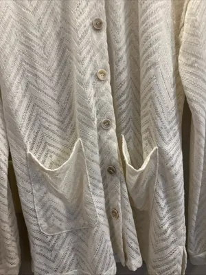 Mystree Cream Lightweight Open Knit Button Cardigan thumbnail 3