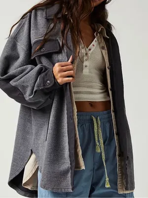Free People Ruby Distressed Oversized Jacket Gray Large thumbnail 1