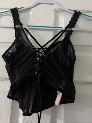 Victoria’s Secret Very Sexy Black Lace Boned Corset Bustier Top M DD Y2K thumbnail 3
