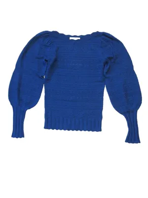 NWT La Maille Sezane Roma in Horizon Blue Textured Pointelle Knit Sweater Top XS thumbnail 5