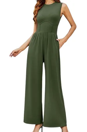 Cider Olive Sleeveless Wide Leg Jumpsuit thumbnail 1