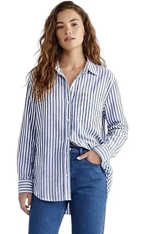 a.n.a Button-Up Blouse Striped Medium Long Sleeve thumbnail 1