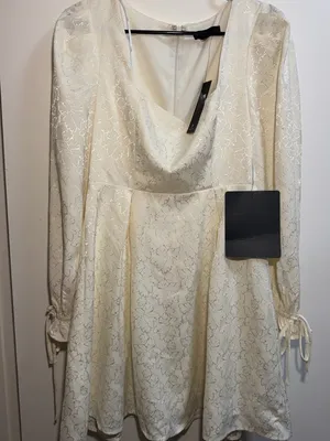 Lulus Elegant Adoration Cream Floral Jacquard Long Sleeve Mini Dress – Small NWT thumbnail 5