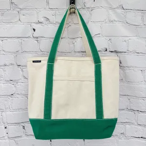 Lands' End Tote Bag Brighton Maui 2014 Cream & Green Canvas Open Top Pockets thumbnail 3