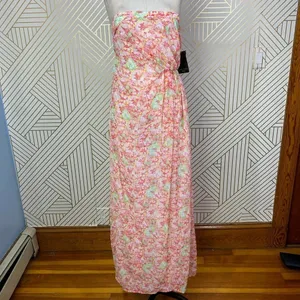 Zara‎ Basic Floral Strapless Maxi Dress in Pink Boho Draped Size US XS thumbnail 4