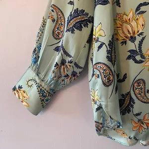 Zara Mint Green Paisley Floral Long Sleeve Button Down Shirt Boho Flowy Large thumbnail 4