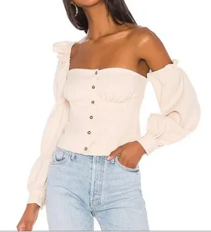 Song Of Style Emery Top One Shoulder Ruffle Beige Check thumbnail 1