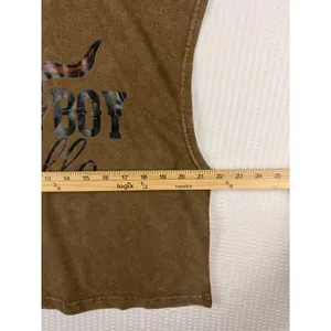 Cowboy Hello Bull Skull Graphic Sleeveless Tee Brown Mineral Wash Small thumbnail 7