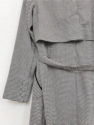 L'Academie Black White Houndstooth Long Trench Coat Women's Small Belted thumbnail 7