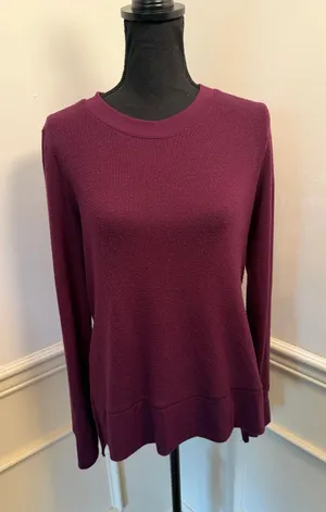 Alo Yoga Glimpse Long Sleeve Crewneck Pullover Deep Plum Burgundy Sweater Top thumbnail 1