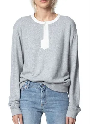 Zadig & Voltaire Watson Friends Cotton Blend Sweatshirt Grey White Trim XS thumbnail 1