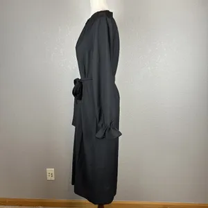 J Crew Women Drapey Shirt Dress Size M Black Satin-back Crepe Button Long Sleeve thumbnail 4