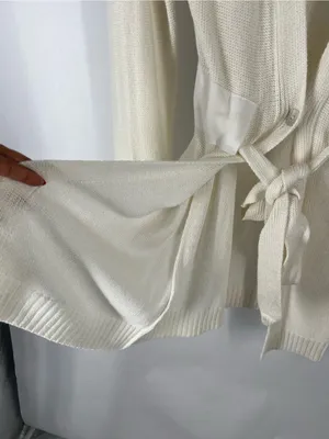 Angel Apparel Ivory Belted Longline‎ Cardigan Sweater Size S thumbnail 7
