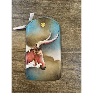 Anuschka Handpainted Leather Phone Eyeglasses Case Pouch Texas Longhorn thumbnail 2