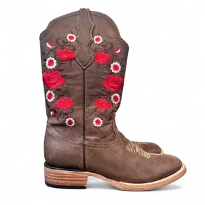 White Diamond Women’s Western Boots 7.5 Brown Leather Embroidered Square Toe thumbnail 2