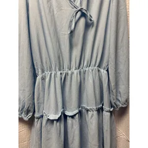 Women's Baby Blue Tiered Mini Dress Tie Front Balloon Long‎ Sleeve L thumbnail 4