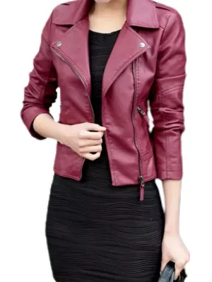 Leather Moto Jacket Boutique (Faux Leather) S Coat Alt Fash Zip Snap Maroon Red thumbnail 1