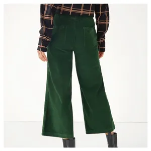 Pact Organic Cotton Corduroy Wide Leg Cropped Pants Size Small Green thumbnail 14