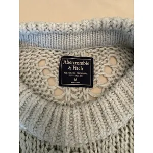 Abercrombie & Fitch Open Knit Blue Gray Pullover Sweater Crew Neck Chunky Medium thumbnail 3
