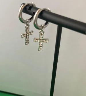 925 Silver Plated Cross Dangle Drop Earrings for Men Women,Cross Earrings,Hoop Earrings,Punk Hip Hop Earrings thumbnail 6