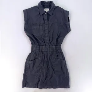 PISTOLA Rosie Black Utility Mini Shirt Dress Snap Front Elastic Waist Size XS thumbnail 2