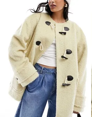 ASOS Women's Oversized‎ Duffle Coat Cream Sz L thumbnail 1