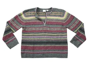 Field Gear Women's Medium Shetland Wool Sweater Quarter Zip Fair‎ Isle Striped thumbnail 1