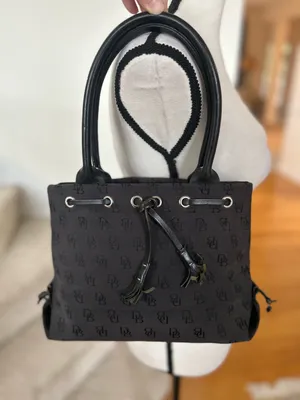 Vintage Dooney & Bourke Black Fabric & Leather Shoulder Bag thumbnail 1
