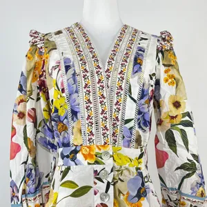 NWOT Farm Rio Greek Garden Long Sleeve Plunge Neck Cotton Romper Size XS thumbnail 5