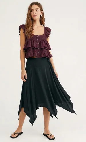 Free People Black Asymmetrical Handkerchief Hem Maxi Skirt Size 14 thumbnail 1