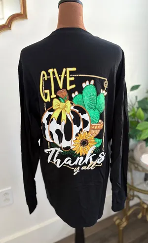 Girlie Girl Originals Pumpkin Cactus Thanksgiving Long Sleeve Shirt Med‎ New thumbnail 1