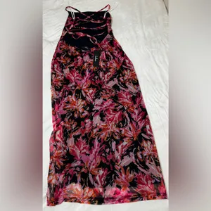 🩷Lulu's‎ My Favorite Attention Navy Blue Floral Mesh Lace-Up Midi Size Medium thumbnail 5