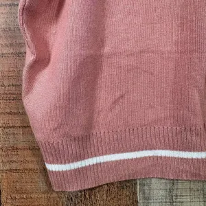 Pink Blush Preppy Knit Sweater Tee White Trim Soft Girl Top Medium Viscose thumbnail 3