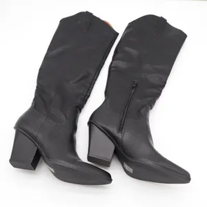 Black Vegan Leather Snakeskin Embossed Western Knee High Pointed Toe Boots 6 thumbnail 5