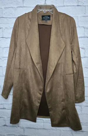NWT Haute Monde brown Faux suede blazer coat size Small. thumbnail 1