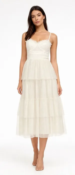 Lulus 2010s Ivory Swiss Dot Mesh Bustier Tiered Dress Medium thumbnail 1