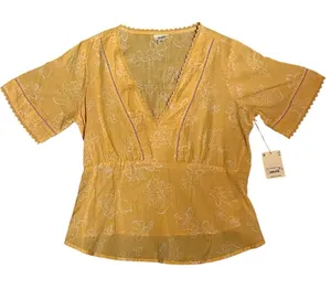 a.n.a Women’s Floral Yellow V-Neck Short Sleeve Blouse thumbnail 1