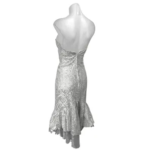 TD4 By Eletra Silver Metallic Strapless Ruffle Wedding Bridesmaid Gown Dress OS thumbnail 3