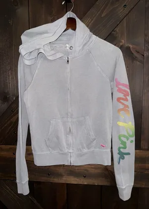 Victoria's Secret Y2K VTG XS PINK Rare Rainbow Love Gray Zip Hoodie Jacket 2012 thumbnail 1
