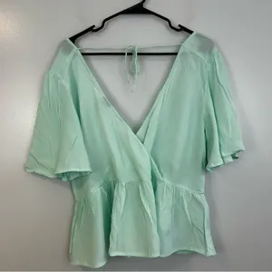 NWT Asos Mint Green Short Angel Sleeve Peplum Tea Blouse Tie Boho Waist Size 6 thumbnail 8