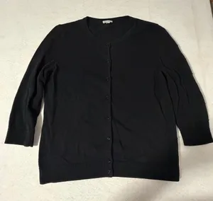 Talbots Womens Black Cotton Swiss Dot Textured Button Front Cardigan Size L thumbnail 1