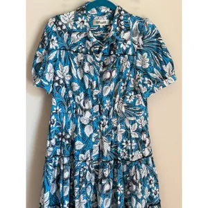Diane von Furstenberg Queena Blue Floral Midi Shirt Dress Poplin Luxe L thumbnail 4